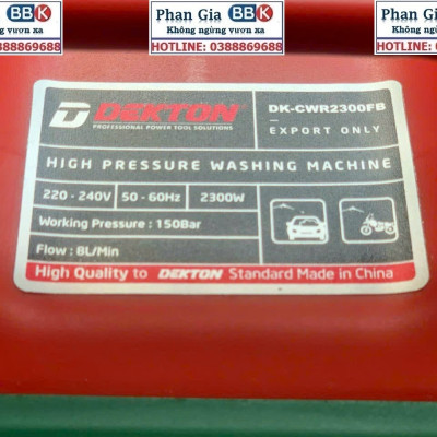 Máy Rửa Xe Dekton DK-CWR2300FB - Công Suất 2300W - Động Cơ Từ Không Chổi Than - Motor 100% Dây Đồng - Bảo Hành 12 Tháng
