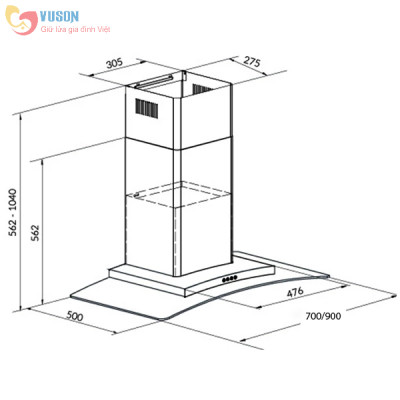 Máy Hút Mùi Eurosun 70AF81S - Hàng chính hãng