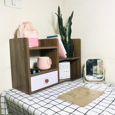 Kệ sách để bàn 4 ngăn có 1 ngăn kéo màu nâu và vân gỗ