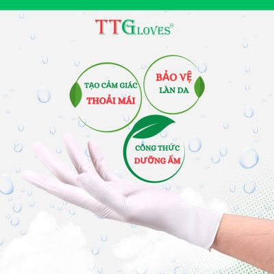 Găng Tay Y Tế Size M Không Bột Nitrile TTGLOVES Màu Trắng ( 100 Chiếc/hộp)