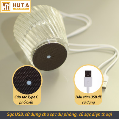 Đèn Bàn Led Quầy Bar HUTA PLCOC Cao Cấp Sang Trọng Pin Sạc Tích Điện, Ánh Sáng Vàng Trang Trí Bàn Ăn, Nhà Hàng, Lounge, Sự Kiện