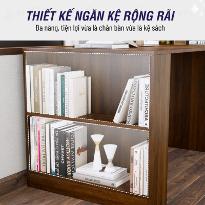 Bàn Học, Bàn Làm Việc Kết Hợp Kệ Sách FD04 FIVO, Gỗ Chống Ẩm Cao Cấp, Lắp Ráp Đơn Giản, Thiết Kế 3 Trong 1.