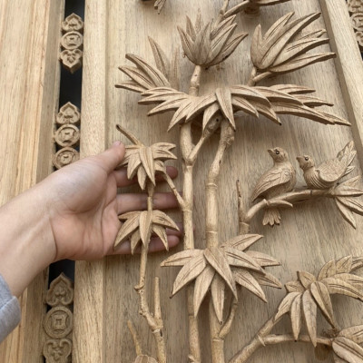 Tranh tứ quý bốn mùa trạm khắc bốn mùa và  tứ linh  bằng gỗ gụ kt 47×147×7cm,