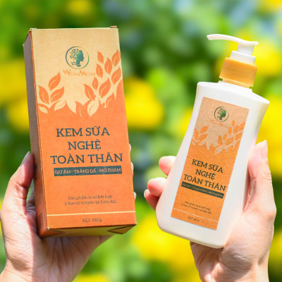 Bộ dưỡng trắng da body cho mẹ sau sinh Wonmom ( 1 kem sữa nghệ toàn thân + 1 cốt nghệ)