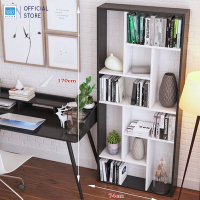 Kệ Sách Để Sàn Lắp Ghép Màu Trắng Đen Hiện Đại SIB Decor KS304