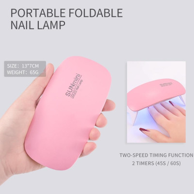 Đèn Hơ Móng Tay Sun Mini 6W Gọn Nhẹ 6 Đèn LED UV Trắng Hồng Để Bàn Bỏ Túi Tiện Lợi, Đèn Sấy Móng Tay Nhanh Khô Sơn Bóng Cố Định Charm Đá