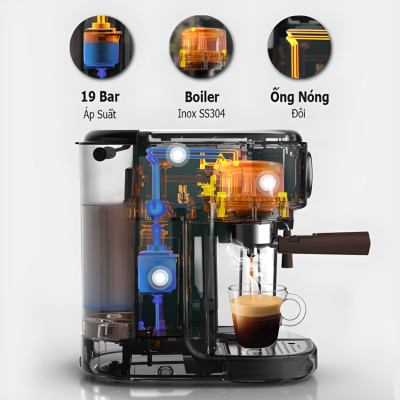 Máy pha cà phê Espresso chuyên nghiệp, thương hiệu Mỹ HiBREW cao cấp H8A, 1250W, 19 Bar - Bảo hành 12 Tháng, Hàng chính hãng