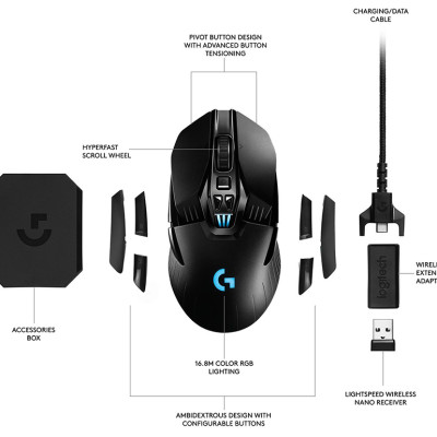 Chuột game không dây Lightspeed RGB Logitech G903 - Cảm biến Hero 25k, pin sạc 140h+, thiết kế thuận cả 2 tay, pin 180h, PC/Mac - Hàng chính hãng