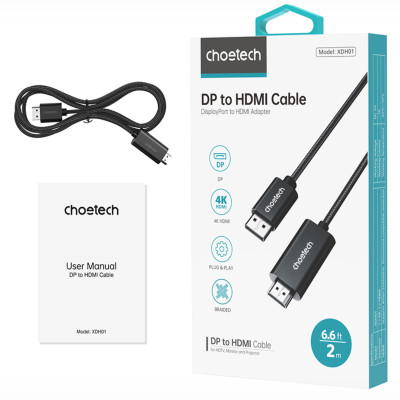 Cáp chuyển DisplayPort (DP) sang HDMI 4K@60Hz Choetech XDH01 - Hàng chính hãng