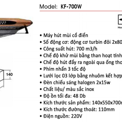 Máy hút khói, khử mùi cổ điển KAFF KF-700W - Hàng chính hãng