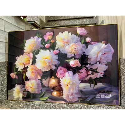 (ẢNH THẬT) Tranh treo tường bình hoa hồng 4 tráng gương bo viền kèm đinh treo