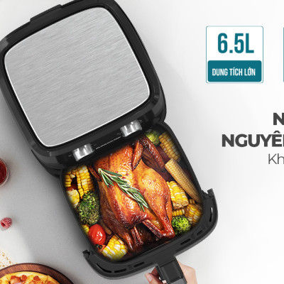 [Bản mới] Nồi chiên không dầu 6.5L SUNHOUSE SHD4030 - Công nghệ Rapid Air giảm tới 80% dầu mỡ - Khoang chiên trong suốt - Hàng chính hãng