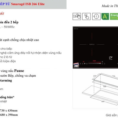 BẾP TỪ SMARAGD ISB-266 ELITE – 2 VÙNG NẤU – NHẬP  KHẨU NGUYÊN CHIẾC TỪ THÁI LAN( Hàng chính hãng)