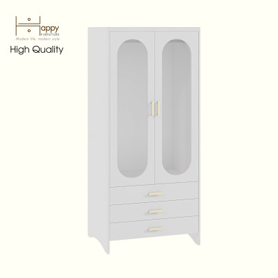 HAPPY FURNITURE , Tủ lưu trữ 2 cửa kính 3 ngăn kéo - CHEVY, TLT_050 , 80cm x 59cm x 180cm DxRxC