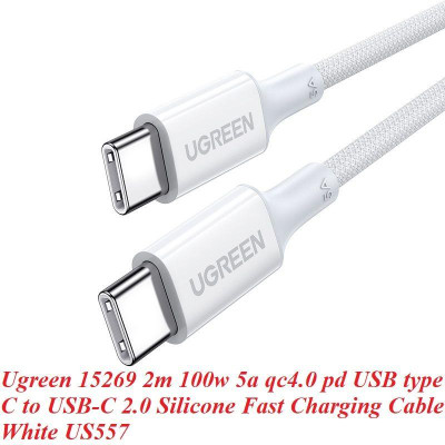 Ugreen UG15269US557TK 2M 100w c-c hỗ trợ QC4.0 5A Cáp sạc nhanh - truyền dữ liệu 2 đầu USB-C dây nhựa Màu Trắng - HÀNG CHÍNH HÃNG