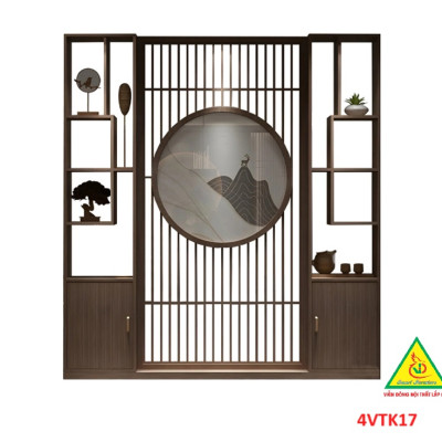 Vách ngăn phòng khách, vách ngăn tủ kệ bằng gỗ 4VTK17- Nội thất lắp ráp Viendong adv
