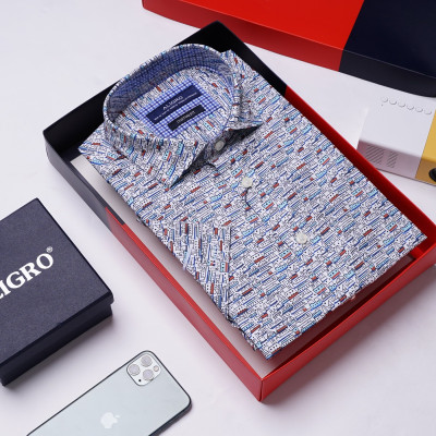 Áo sơ mi nam công sở họa tiết cộc tay Custom Fit mã ALGS-C87