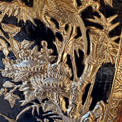 BỘ TỨ QUÝ ĐỒNG VÀNG LIỀN TẤM THÚC GÒ THỦ CÔNG ( TÙNG CÚC TRÚC MAI) KHỔ 40cm*120cm