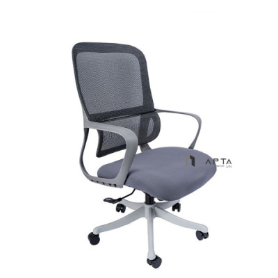 Ghế nhân viên lưới xám CE4550-2M Nội thất Capta Ghế văn phòng nhập khẩu khung nhựa trắng vải xám nâng hạ gật gù tay nhựa lưng có giá đỡ cột sống