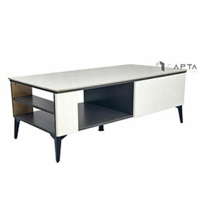 Bàn trà có hộc tủ mặt đá TS1005-12E Nội thất Capta Bàn trà phòng khách đá ceramic trắng vân mây nhám khung bàn MDF chân bàn sắt sơn tĩnh điện màu đen hcm