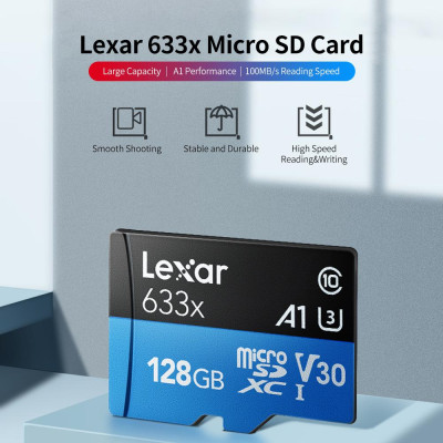  Thẻ Micro SD Class10 U3 A1 V30 TF Hiệu suất cao hành trình của điện thoại Lexar 633x 64GB