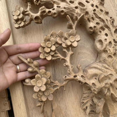 Tranh tứ quý bốn mùa trạm khắc bốn mùa và  tứ linh  bằng gỗ gụ kt 47×147×7cm,