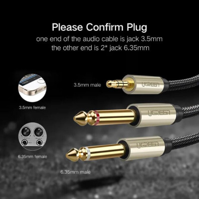 Ugreen UG40792AV126TK 2M Màu Đen Cáp âm thanh 2 đầu 6.5mm dương sang 3.5mm dương cao cấp - HÀNG CHÍNH HÃNG