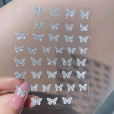 Sticker Nail Nhũ Bạc Flash Kim Tuyến, Nhiều Mẫu Bướm Sao Lung Linh, Làm Nail Siêu Sáng, Tạo Điểm Nhấn, Dễ Sử Dụng