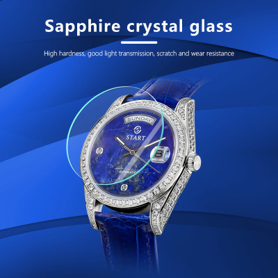 【START】Đồng hồ nam đá Lapis Lazuli tự nhiên đồng hồ kim cương chức năng hiển thị thứ ngày  đồng hồ cơ tự động dây da cá sấu Khóa bướm