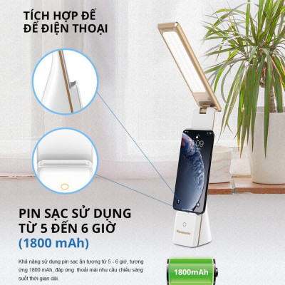 Đèn Bàn Sạc PANASONIC 5W HHGLT0339W88L – HHGLT0339B88L Siêu Nhỏ gọn, Nút cảm ứng thay đổi độ sáng, thay đổi 3 màu ánh sáng, Gập để bật tắt, không ánh sáng xanh bảo vệ mắt