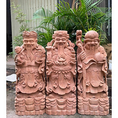 Bộ tượng phật tam đa phúc lộc thọ bằng gỗ hương đá liền khối đẹp long lanh kt cao 80×30×24cm