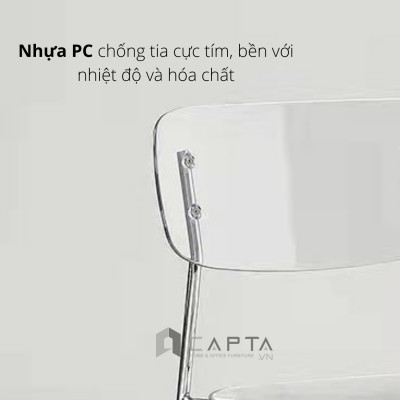 Ghế tựa trong suốt ngồi trang điểm, làm việc hiện đại Ghế thân nhựa chân thép xếp chồng cao cấp ICE-PC Plastic Chairs