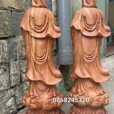 Tượng phật bà mẹ quan âm bồ tát bằng gỗ hương đá sơn pu giả cổ kt cao 60×17×17cm 