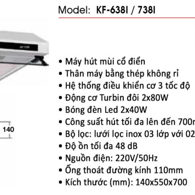 Máy hút khói, khử mùi cổ điển KAFF KF-738I - Sản phẩm chính hãng