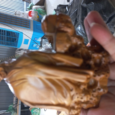 Tượng ông thần trà bằng gỗ bách xanh thơm nức kt cao 15×15×9cm