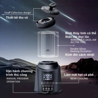 Máy rang hạt cà phê công nghệ gia nhiệt không khí chuyên nghiệp. Thương hiệu Mỹ cao cấp Cafemasy SCR-306. Hàng chính hãng