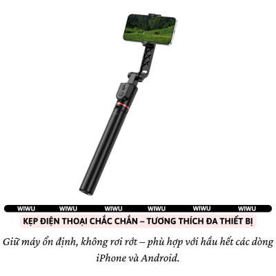 Gậy chụp ảnh selfie tự sướng kiêm tripod 3 chân, đèn Flash trợ sáng hiệu WlWU Wi-SEO15 - Tích hợp remote control bluetooth, Xoay 360 độ, thân nhôm, kéo dài 1,8m, chắc chắn, bền bỉ, gập gọn, pin sạc type C cho iPhone Oppo Samsung - Hàng nhập khẩu