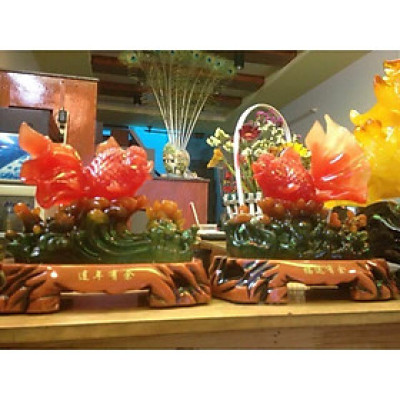 Tượng Cặp Cá Chép Đỏ Phong Thủy 22cm để phòng khách, cửa hàng may mắn tài lộc hợp anh chị mệnh hoả mệnh thổ ạ