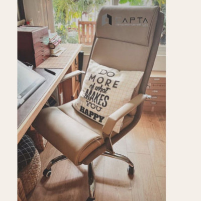 Ghế da giám đốc nhập khẩu cao cấp Ghế văn phòng lưng cao nệm PVC màu trắng kem chân xoay thép mạ chrome bóng CM4417-P Director Office Chairs Beige Color