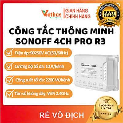 Công tắc thông minh SONOFF 4CH PRO R3 điều khiển từ xa qua WiFi và RF 4 kênh