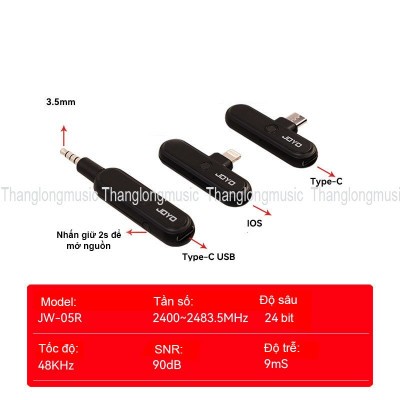 Bộ thu phát tín hiệu không dây âm thanh JOYO JW-05R Cắm và chạy cho điện thoại di động Phát trực tiếp và ghi âm- Hàng chính hãng 