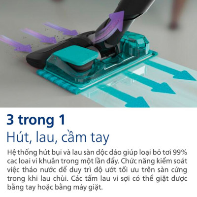 Máy hút bụi cầm tay không dây 3 trong 1 SpeedPro Aqua thương hiệu Philips FC6730/81 - Hàng Nhập Khẩu