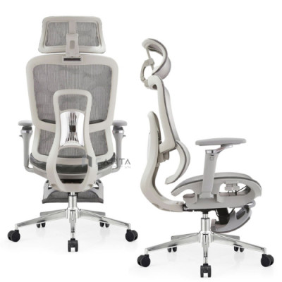 Ghế Văn Phòng Công Thái Học CR4335-2M Nội thất CAPTA Ghế Công thái học Ergonomic Cao cấp lưng lưới nệm lưới xám có giá đỡ cột sống tựa đầu lưng tay điều chỉnh được ngả lưng nâng hạ chân ghế thép mạ chrome hcm 