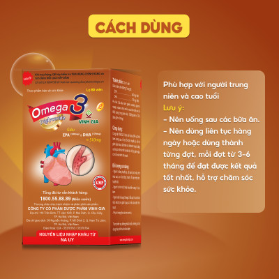 Viên Uống Hỗ Trợ Tim Mạch Omega 3 VINH GIA 2 Giàu EPA, DHA Tăng Cường Sức Khoẻ, An Toàn, Hiệu Quả Hộp 60 Viên 01O002