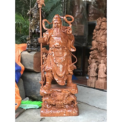 Tượng quan công cầm đao trấn ải bằng gỗ hương đá kt cao 100×37×24cm10