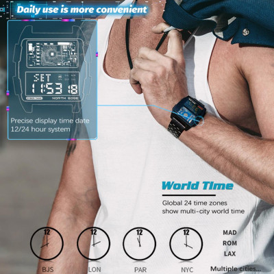 NORTH EDGE Men Digital Sport Watch 50M Waterproof Wrist Watch with Stopwatch Alarm Clock LED Backlight