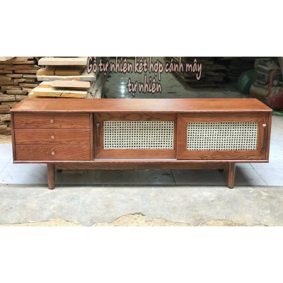 Kệ TV Kẹp Mây cánh trượt 1m8 gỗ Sồi Cao cấp