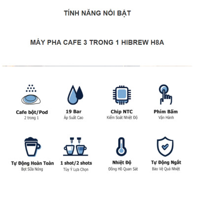Máy pha cà phê Espresso chuyên nghiệp, thương hiệu Mỹ HiBREW cao cấp H8A, 1250W, 19 Bar - Bảo hành 12 Tháng, Hàng chính hãng