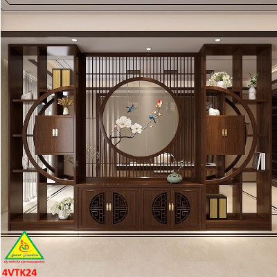 Vách ngăn phòng khách, vách ngăn tủ kệ bằng gỗm bình phong tranh 4VTK24 - NỘI THẤT LẮP RÁP VIENDONGADV