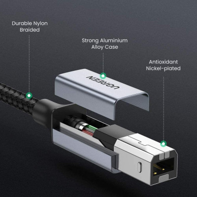 Ugreen UG80805US370TK 1M màu xám cáp USB type C ra usb B 2.0 Printer - HÀNG CHÍNH HÃNG